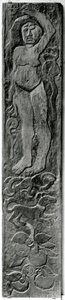 Gesneden verticale paneel van de deurpost van Gauguins laatste verblijf in Atuona op Hiva Oa (Marquesas Eilanden) door Paul Gauguin